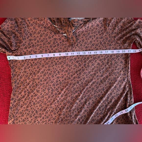 Style & Co Adobe Orange w pattern Peasant Blouse Tie V-Neck ¾ sleeve SzL - Picture 5 of 6